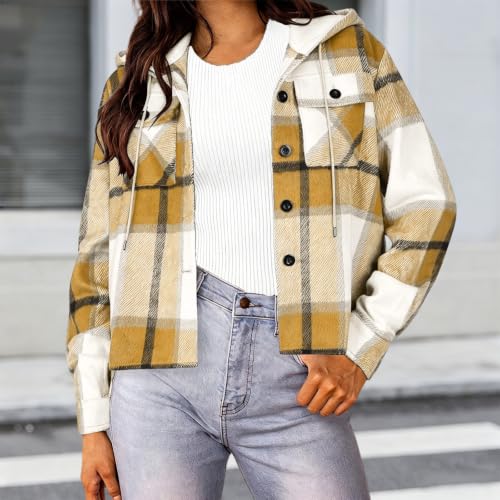 Numaller Plaid Jacket Women Long Sleeve Button Down Winter Cropped Jacket - image 3