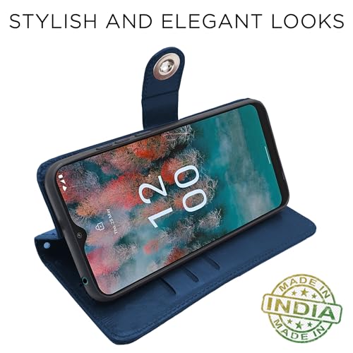 Image of Pikkme Nokia C12 / Nokia C12 Pro Flip Cover Leather Finish | Inside TPU with Card Pockets | Wallet Stand and Shock Proof | Complete Protection Button Flip Case (Blue)