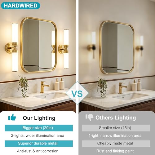 Image of Bathroom Light Fixtures 2 Pack, Gold Wall Sconce with Milk Glass Shade, Modern Vanity Light Up and Down Sconces Wall Light - Bulb Not Included