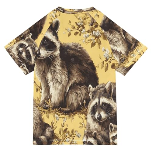 Boys Short Sleeve T-Shirts Raccoons Real Funny Rashguard Kids Swim Shirts Sun UPF 50+2