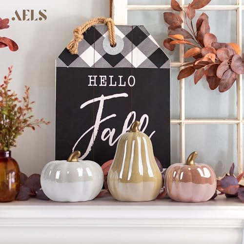 AELS Modern Ceramic Pumpkins Fall Decor Indoor, Cozy Farmhouse Tabletop Decorations, Artificial Pumpkins Decor for Fall Table Runner, Office, Holiday Party Home, Set of 3 Neutral Tones by AELS - Image 7
