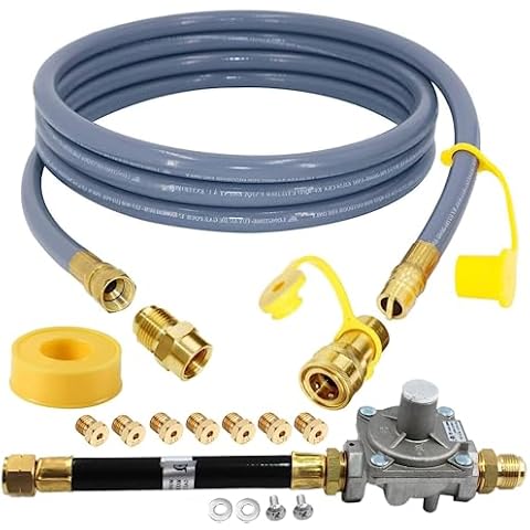 MCAMPAS 10 Feet 1/2" ID Natural Gas Quick Connect Hose and Regulator Replacement for Kitchen-Aid 710-0003 Gas Grill Conversion Kit,Convert 4-Burner Cabinet Style Gas Grill to Natural Gas Cover