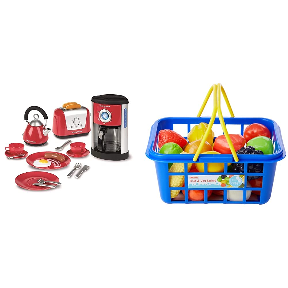 Casdon 647 Morphy Richards Kitchen Set, Red, 30 x 26 x 19 cm & Little Shopper Fruit and Vegetable Basket