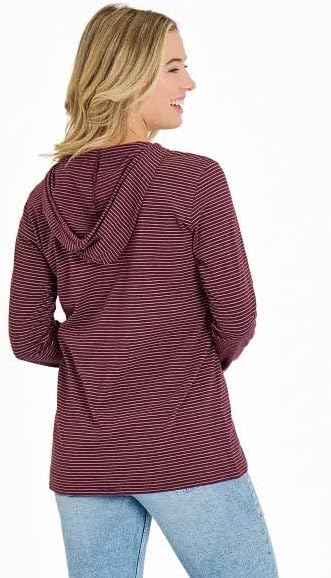 Life is Good Women's Dog Walking Long Sleeve Striped Crusher-LITE Hooded Tee, Deep Burgundy
