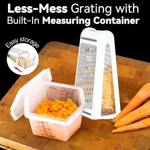 Image of Professional Cheese Grater - Stainless Steel, XL Size, 4 Sides - Perfect Box Grater for Parmesan Cheese, Vegetables, Ginger - Dishwasher Safe (White)