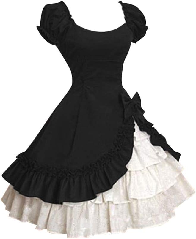 Women's Dresses,Venfamo Cap Sleeve Bow Tie Ruffle Dress Medieval Gothic Lolita Mini Dress Princess Dress
