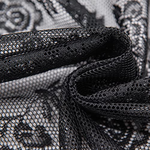 Deeprove Black Lace Curtains 84 Inches Long 2 Panels Set For Bedroom, Sheer Floral Embroideried Vintage Victorian Gothic Window Treatment Pair Ruffle Drape Pair For Halloween, Rod Pocket, W57 X L84 #TOP2