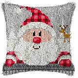 Ylkgogo Latch Hook Pillow Kit for Adults Kids DIY Throw Pillow Cover Printed Canvas Santa Pattern Christmas Shaggy Decoration 17" X 17"