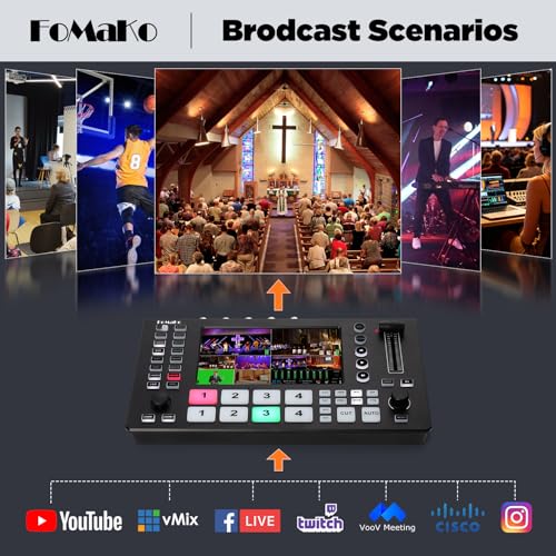 Image of FoMaKo 4k HDMI Video Mixer Switcher,4xSDI&4xHDMI Input,5.5 Inch FHD LCD Screen, 5-Channel Multi-Cam Live Streaming Switcher, 4K 60FPS Input, 1080p 60FPS Output,Support PTZ Controller, M4