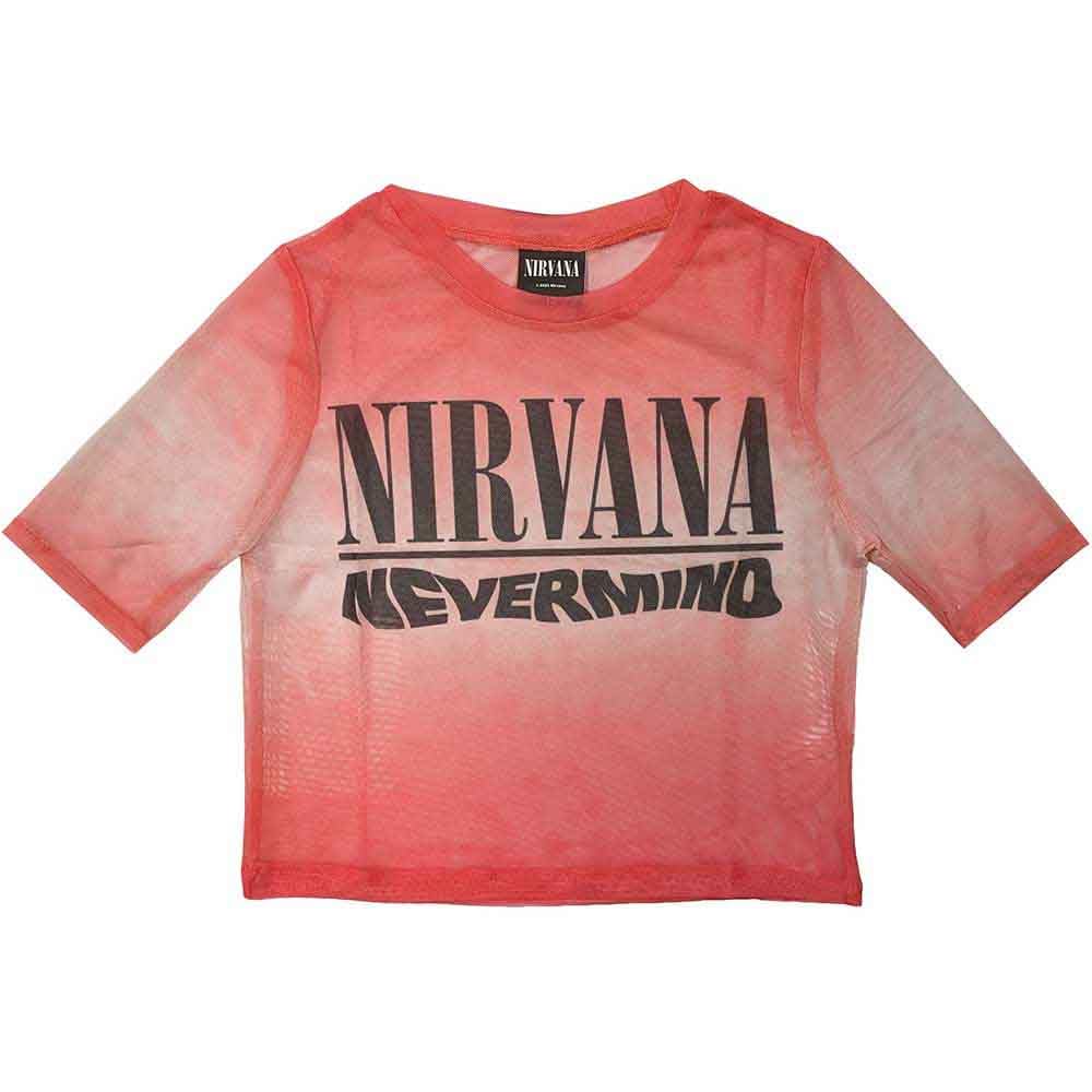 Nirvana Mesh Crop Top T Shirt Nevermind Wavy Logo Official Womens Pink S