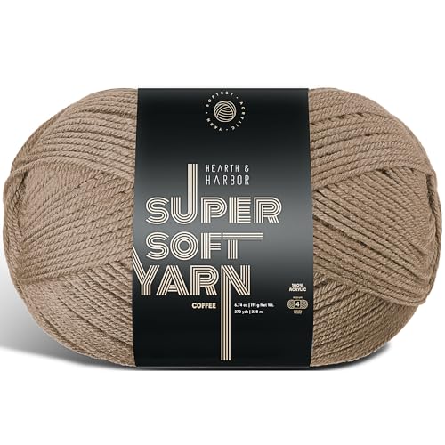Image of Acrylic Yarn for Crocheting & Knitting - Soft Crochet Yarn for Crocheting, 370 Yards, Perfect for Crafts & Amigurumi, Medium Worsted Weight 4, Coffee