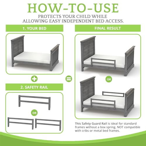 Image of Safety Guard Rail for Baby, Kids, and Children - Solid Wood Safety Bed Rail for Toddlers - Easy Installation - Premium Protection for Bunk, Twin, Full, Queen and King Size Beds - (Arctic Grey)
