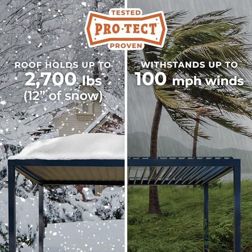 Backyard Discovery Sarasota 14\' x 10\' Galvanized Steel Louvered Pergola Kit with Adjustable Roof, Shade, Rain Protection, High-Wind Rating, Gutter System for Outdoor Patio, Garden, Deck, Entertaining