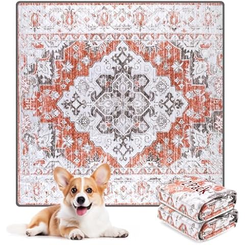 LOOBANI Washable Pee Pads for Dogs, 2 Pack Super Absorbent Reusable Puppy Pads Leakproof Dog Traning Pads, Waterproof Non-Slip Whelping Pad for Floor, Playpen, Crate, Couch-36 x36 (Red-Orange) Cover