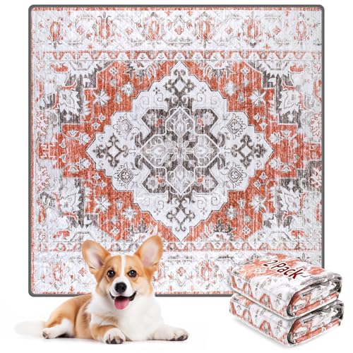 Image of LOOBANI Washable Pee Pads for Dogs, 2 Pack Super Absorbent Reusable Puppy Pads with Pheromones, Leakproof Dog Traning Pads, Waterproof Non-Slip Whelping Pad for Floor, Playpen 36 inchx36 inch (Red-Orange)
