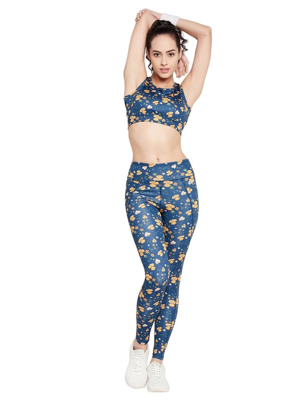 clovia Women's High Rise High-Rise Floral Print Active Regular Fit Tights With Side Pocket-picture-30