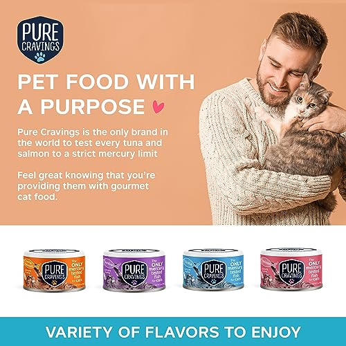 Image of Pure Cravings Wet Cat Food Canned Tuna Cutlets in Gravy, 100% Mercury-Tested, Moist Can Fish for Cats, Grain-Free, Protein, Non-GMO, Pack of 12