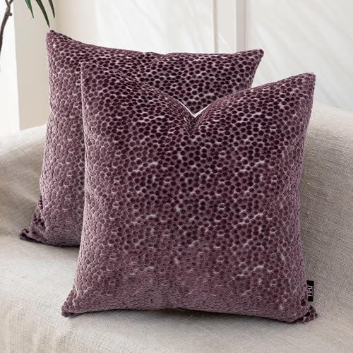FIFU 18x18 Inch Throw Pillow Covers Set of 2 Jacquard Velvet Dusty Purple