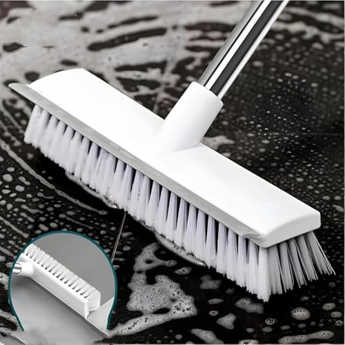 Image of 2 in 1 Bathroom Cleaning Brush with Wiper, Long Handle Floor Scrubber Brush with Water Wiper Blade, Heavy Duty Tile & Floor Cleaning Brush, Multipurpose Bathroom Kitchen Floor Cleaner Tool