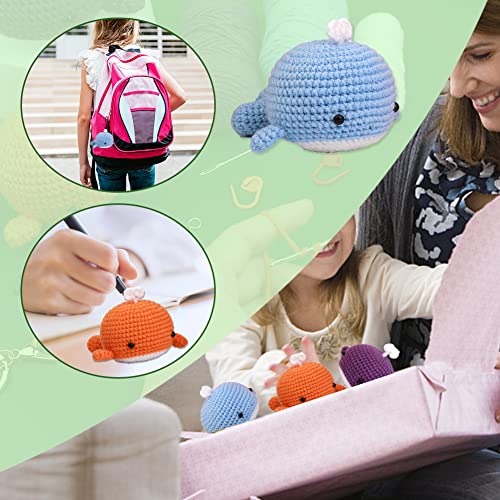ZMAAGG Beginners Crochet Kit, Crochet Animal Kit, Knitting Kit with Yarn, Polyester Fiber, Step-by-Step Instructions Video, Crochet Starter Kit for Beginner DIY Craft (3 Colors Whale)