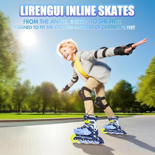 Miniatura 8 de Lirengui Patines En Línea Ajustables Para Niños Y Niñas, Patines En Línea De 4 Ruedas Para Niños Y Adolescentes Con Ruedas Luminosas Para Deporte, Azul Y Verde, Small