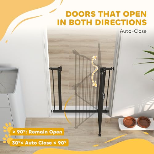 PawHut Pressure Fit Dog Stair Gate No Drilling Safety Gate Auto Close for Doorways, Hallways, 74-80cm Adjustable, 78cm Tall, Black - Image 6