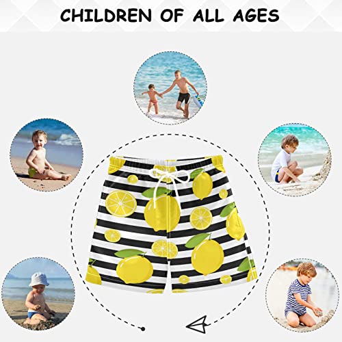 visesunny Summer Boy's Beach Shorts Quick Dry Soft Drawsting Swim Trunks Yellow Lemon Black White Stripe Baby Boy Bathing Suit with Pockets4