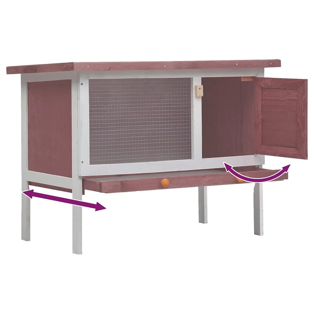 Conejera para exteriores (1 nivel), color marrón y madera, jaula para conejos, pequeños animales