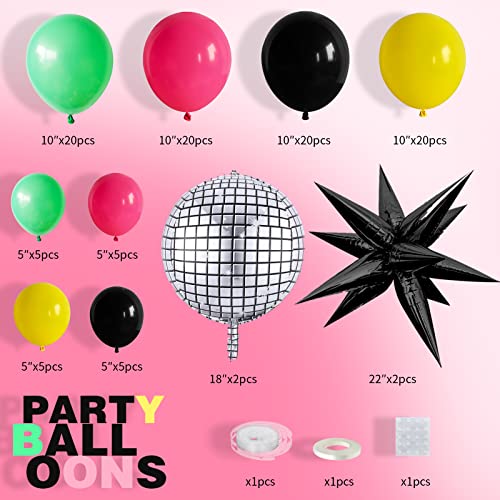 80S 90S Party Decorations, Disco Balloon Arch Kit 80S 90S Theme Party Decorations, 80S 90S Balloon Arch Include Rose Red Black Yellow Green Latex Balloons Disco Foil Balloons For 80S 90S Party Decor #TOP1