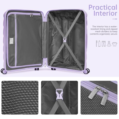 Image of Luggage Sets 5 Piece, Large Suitcase Set with Spinner Wheels, Carry on Luggage Set with Backpack for women (3 piece set,Lavender)