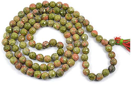 Mala en unakite taillée en diamant pour méditation et élégance naturelle