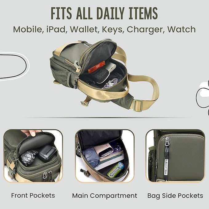 Image of Backpack for Men & Women- Crossbody Sling Bag for Travel, Cycling & Hiking | Waterproof Shoulder Bag with Compartment and Zipper Pockets