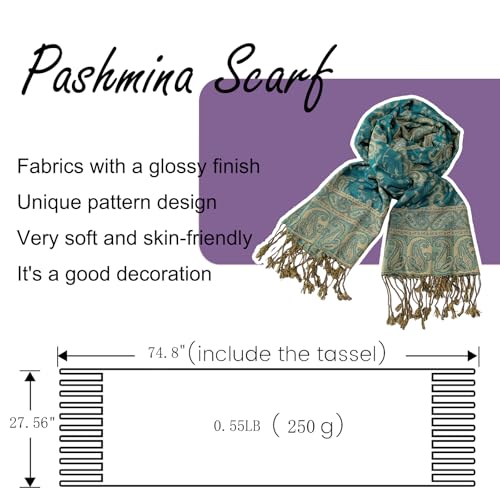 Image of Pashmina Scarf for Women Shawls and Wraps Reversible Paisley Vintage Jacquard Soft Silky Rave Scarves Men