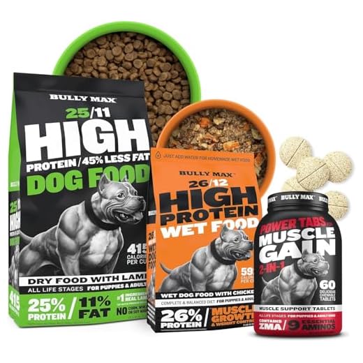 Bully Max High Protein Low Fat Dry Lamb Dog Food (15lbs. Bag) & Dehydrated Dog Food (2lbs. Makes 5.5 lbs. Wet Food) & Muscle Builder Tabs (60 tabs) for Puppies & Adults Balanced Nutrition & Vitality