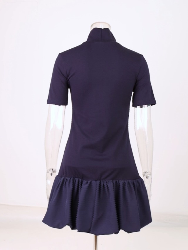 pleated hem mock neck mini dress Alvana Black Plisse Mock Neck Ruffled Mini Dress