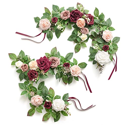 Ling's Moment Handcrafted Rose Flower Garland Floral Arrangements For Wedding Table Centerpieces Floral Runner Lantern Wreath Decorations (Pack Of 6, Lanterns Are Not Included) #TOP12