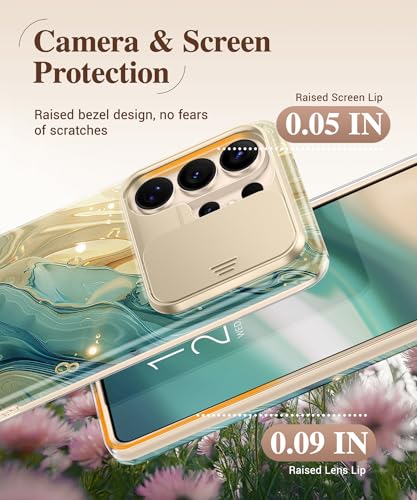 Image of GVIEWIN for Samsung Galaxy S26 Ultra Case, [Slide Camera Cover & Built-in HD Screen Protector] [2 Front Frames] Shockproof Military Grade Protective Marble Phone Case for S26 Ultra 6.9 inch (Glaze)