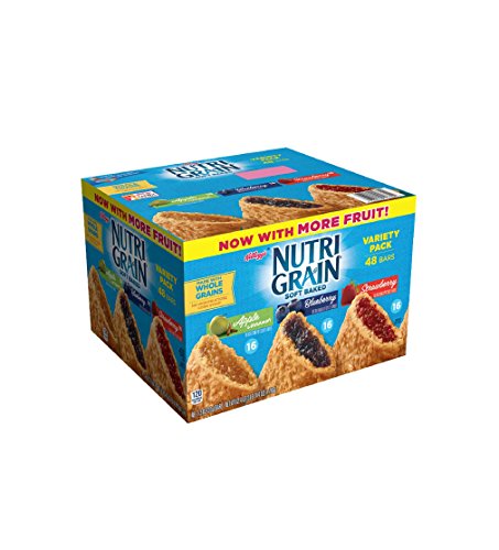 Kellogg's Nutri-Grain Variety Pack Soft Baked Breakfast Bars - Grab-N-Go Snacks, Apple Cinnamon, Blueberry, and Strawberry (48 Count)