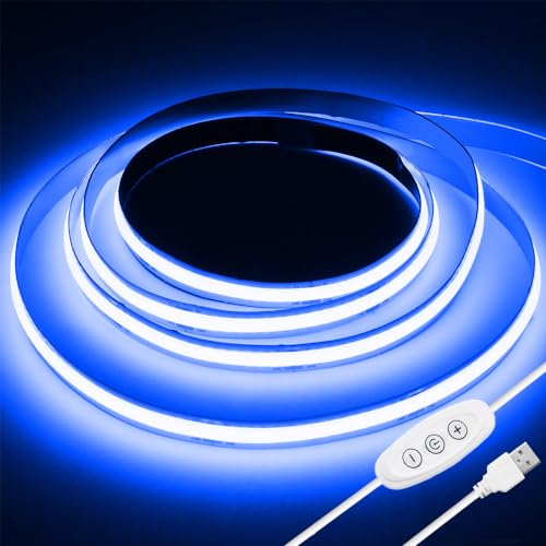 Image of USB Powered COB Led Strip Lights, 6.56Ft Battery Operated Blue LED Strip Lights, High Brightness Flexible LED Tape Lights for Room, Cabinet, Bedroom, Kitchen, Party, Home DIY Indoor Deco