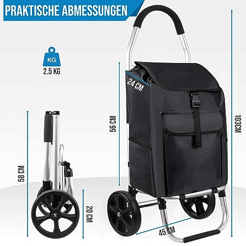 Strex Einkaufstrolley mit Rädern, Faltbar einkaufswagen mit 45 L Kapazität - Abnehmbare...