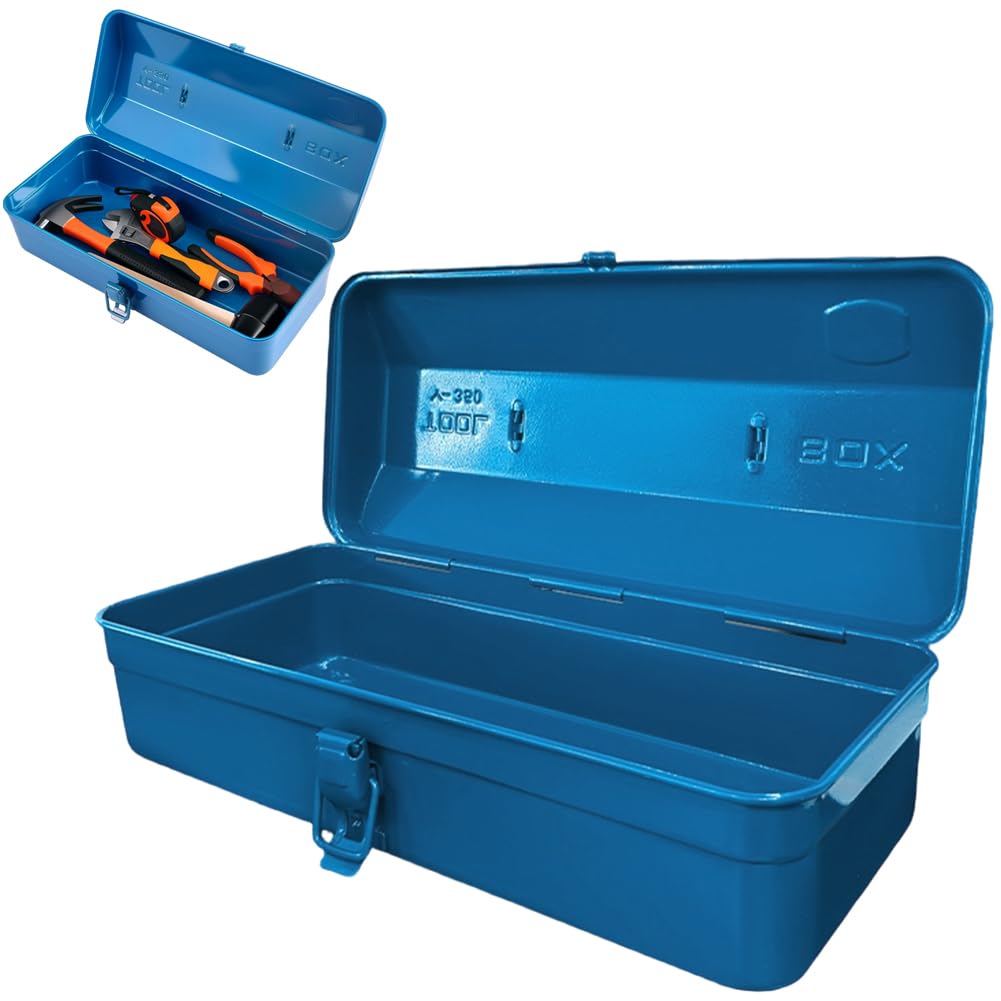 Caja de herramientas multiusos con hebilla de cerradura, vacía, caja de herramientas grande, 37 × 16 × 12 cm, resistente y duradera, caja de herramientas de metal con asa y cierre para guardar y