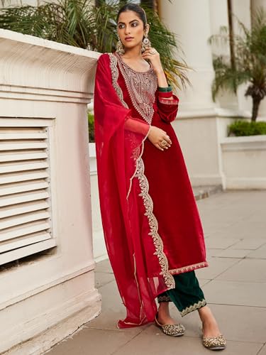 Image of INDO ERA Womens Straight Kurta & Pant With Dupatta Set