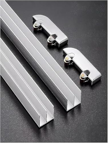 Kit De Quincaillerie pour Portes Coulissantes en Verre - Rail en Aluminium à Double Profilé en U De 5 Mm D'épaisseur avec roulettes pour Vitrine, Placard,...