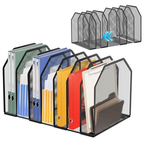 Organisateur de Bureau Vertical Porte-Revues en Maille Métallique 7 Compartiments Porte-Documents de Bureau Porte Dossiers Largeur Ajustable Aupport pour...