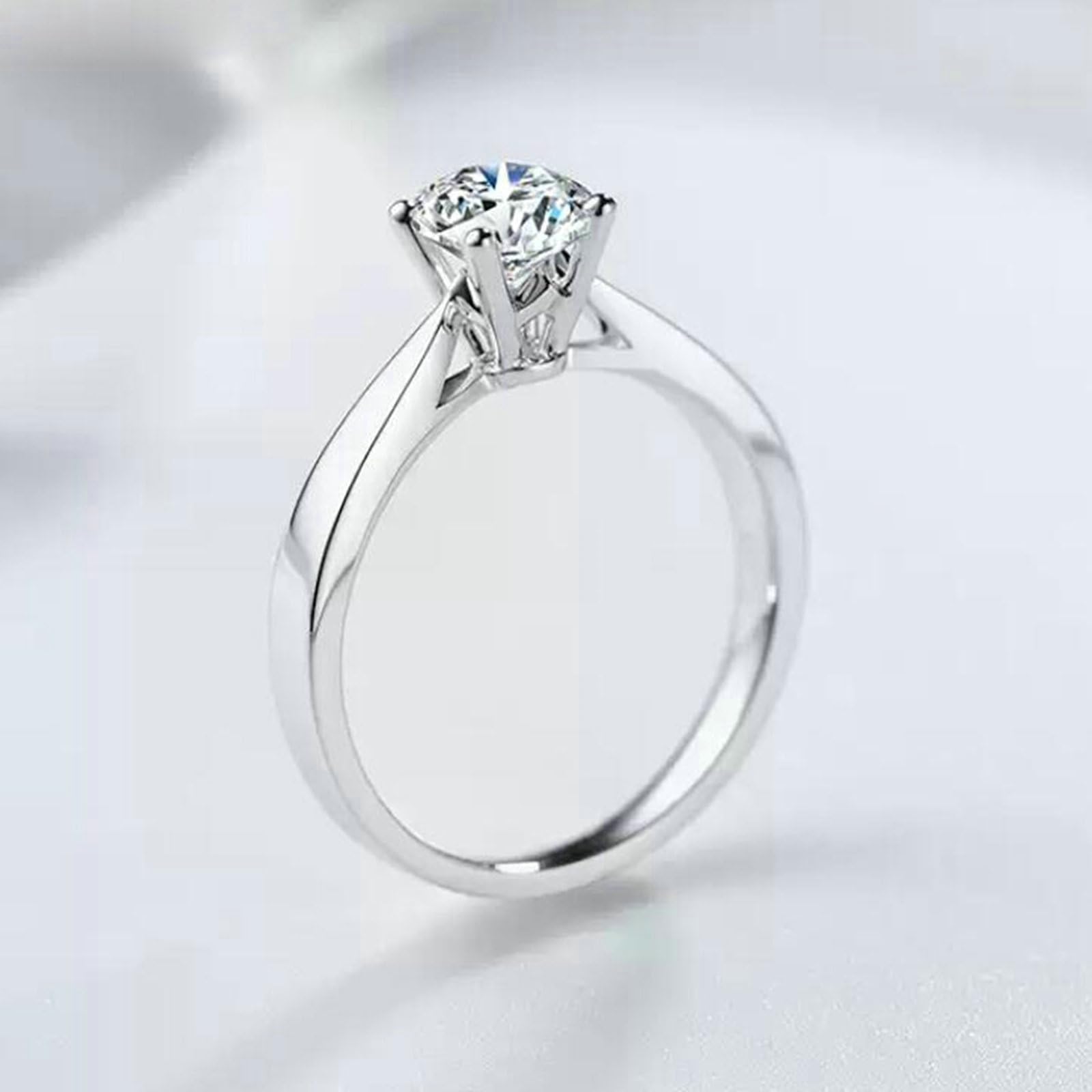 Anillos de compromiso de oro blanco, solitario de 0,5 quilates de diamante para mujer