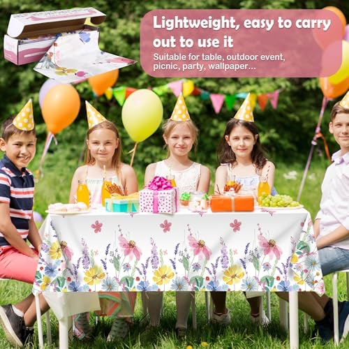 Image of Kochorie Spring Flower Tablecloth Roll with Cutting Box 54 Inch x 100 Feet Butterfly Wildflower Plastic Disposable Tablecloth Picnic Themed Backdrop Tea Party Supplies for Holiday Weeding Birthday