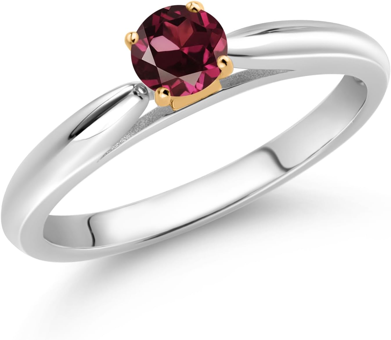 Gem Stone King 10K White and Yellow Gold Red Rhodolite Garnet Solitaire Engagement Ring For Women (0.37 Cttw, Gemstone January Birthstone, Round 4MM) - Image 2