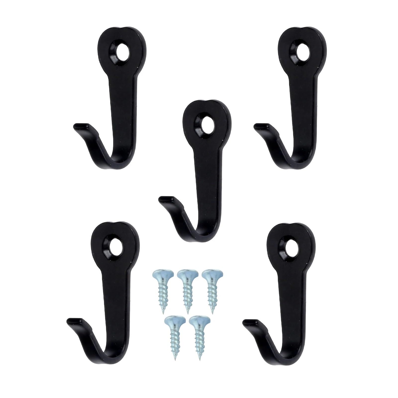 Liozdmd Black Home Furnishings 5Pcs Mini Hooks Hangers /White/Silver Wall Mounted Key Coat Bag Hat Hanger Clothes Bathroom Kitchen Hanging W/Screws(Black)