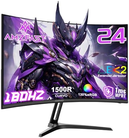 Amzfast Monitor Gaming Curvo 24'' - 180Hz, Full HD 1920x1080, 1ms...