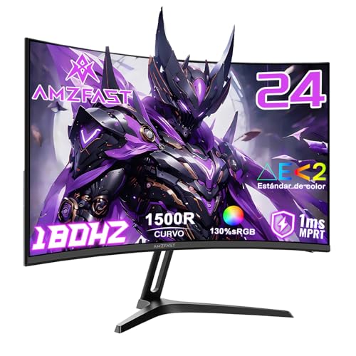 Amzfast Monitor Gaming Curvo 24'' - 180Hz, Full HD 1920x1080, 1ms...